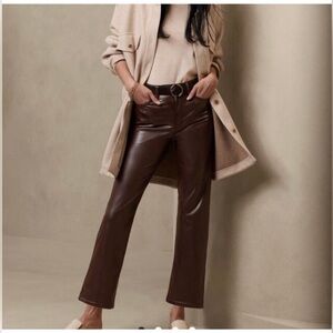 Banana Republic Faux Leather Cropped Bootcut Hi-Rise Pants 31 Brown Pockets